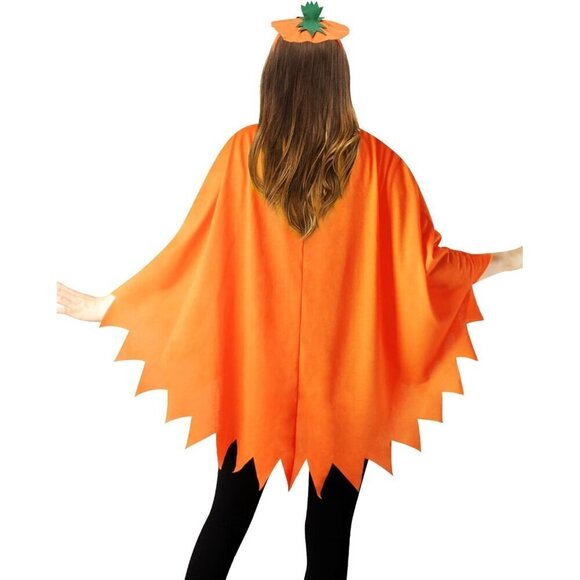 Women Orange Pumpkin Costume Halloween Poncho for Adult Costume with Accessories - Picture 4 of 6